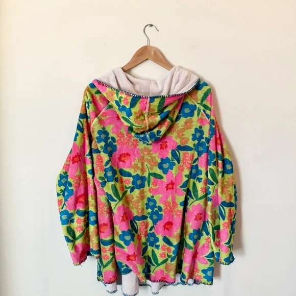 Natural Life Floral Hooded Plush Poncho One Size - Picture 10 of 14